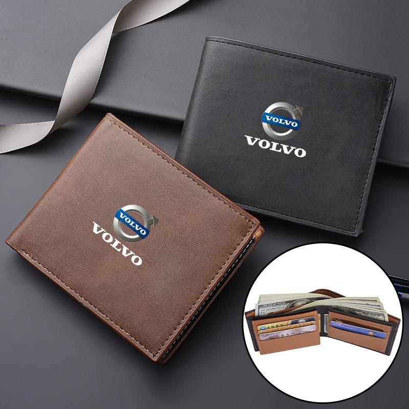 Leather Business Wallet Car Logo Card Holder Men Coin Purse For Volvo AWD C30 C70 S60 S80 S90 T6 V40 V50 V60 V70 V90 FE3