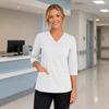 Women's V-Neck Scrub Top with Pockets, Three-Quarter Sleeve, Side Slits - Uniform Top