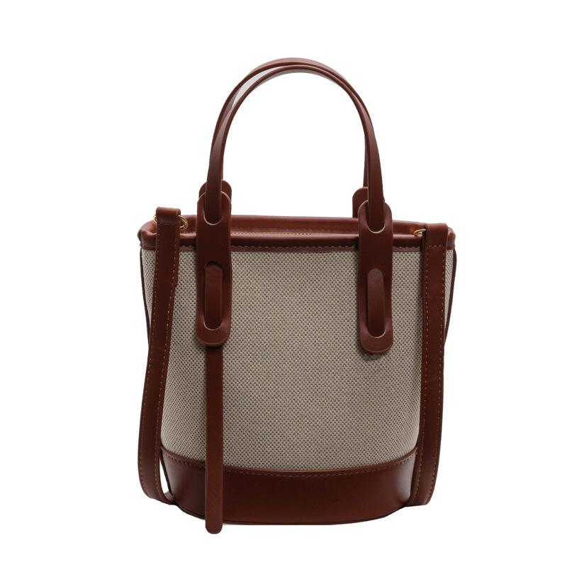Hand Carrying Retro Fashion Bag Women's Summer New Casual Versatile Bucket Bag Texture Trendy Contrasting Color Messenger Bag