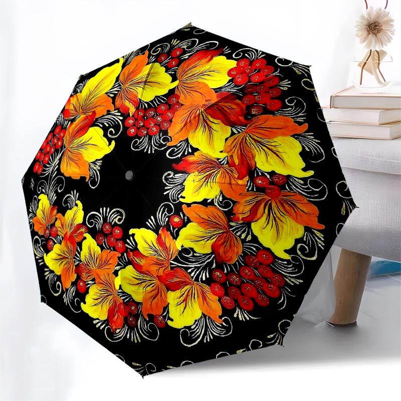 1pc Autumnal Floral Pattern Umbrella with Plastic Handle,Compact & Stylish,Suitable for All Seasons YS331029