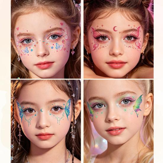 Xiaobudian 5 Sheets Glitter Butterfly Eye Stickers, Temporary Face Tattoos for Kids, Cartoon Decals Festival Makeup, Party Decor