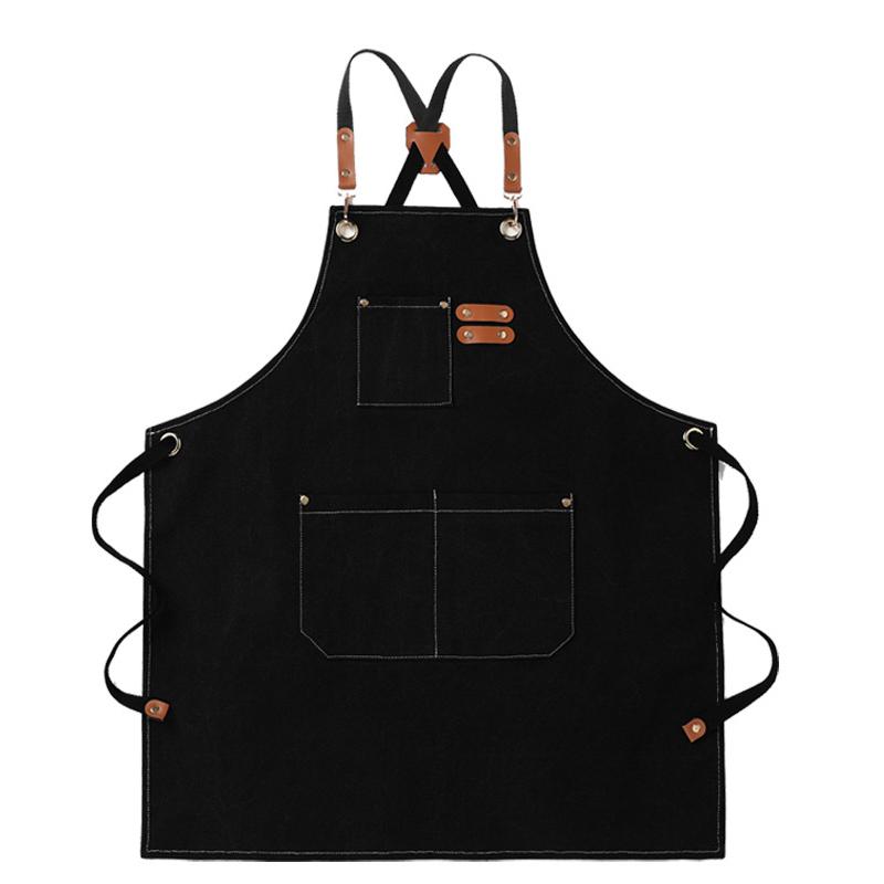 .Household Canvas Apron Oil-proof Can Wipe Hands Kitchen Cooking Men Women Adult With Tool Pockets Fashion Coffee Over Apron