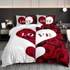 3pcs Duvet Cover Set Featuring High-Definition Printed Red And White Heart Roses with Letters Love Gifts for Couples Anniversary