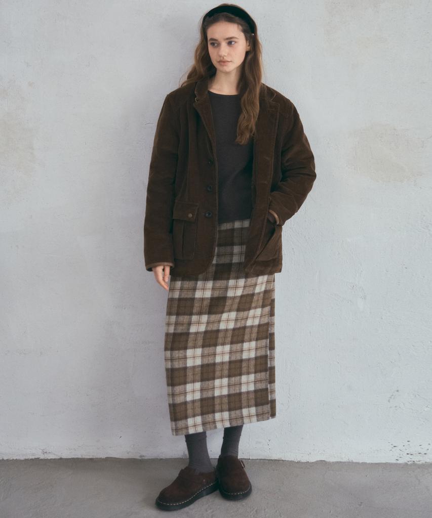 Aueonoseuteljia Wool Pencil Check Skirt_Beige(O25-Sk16)