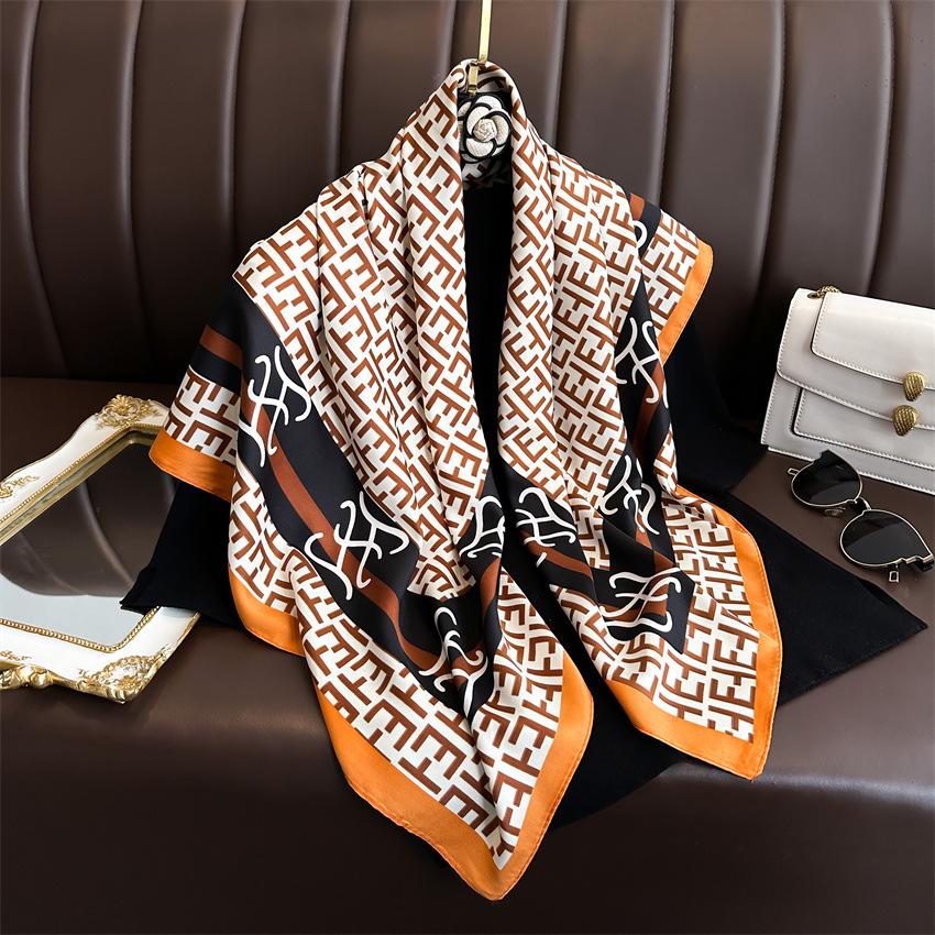 Fashion Printed Silk Scarf Twill Silk High Quality Square Scarf Women's Headscarf 91x91cm Travel Shawl Autumn and Winter Scarf