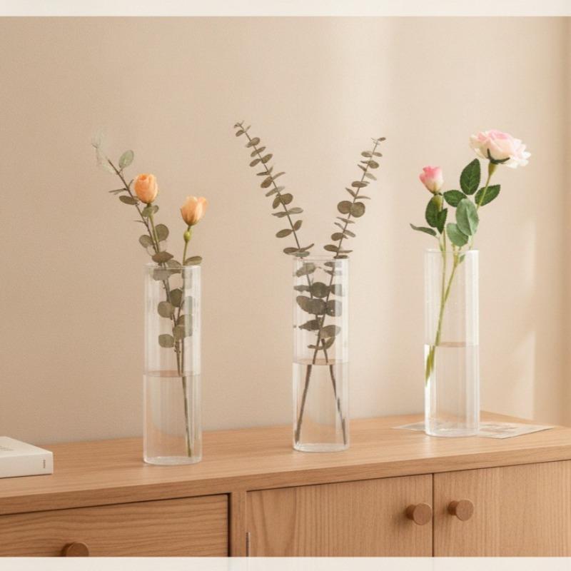 Clear Straight Cylinder Plastic Vase Transparent Durable Table Centerpiece for Dried Preserved Flower Display