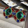 Court Style Colored Gemstone Oval Stud Earrings Light Luxury Fashion Earrings Medieval Versatile Temperament High-End Earrings Women