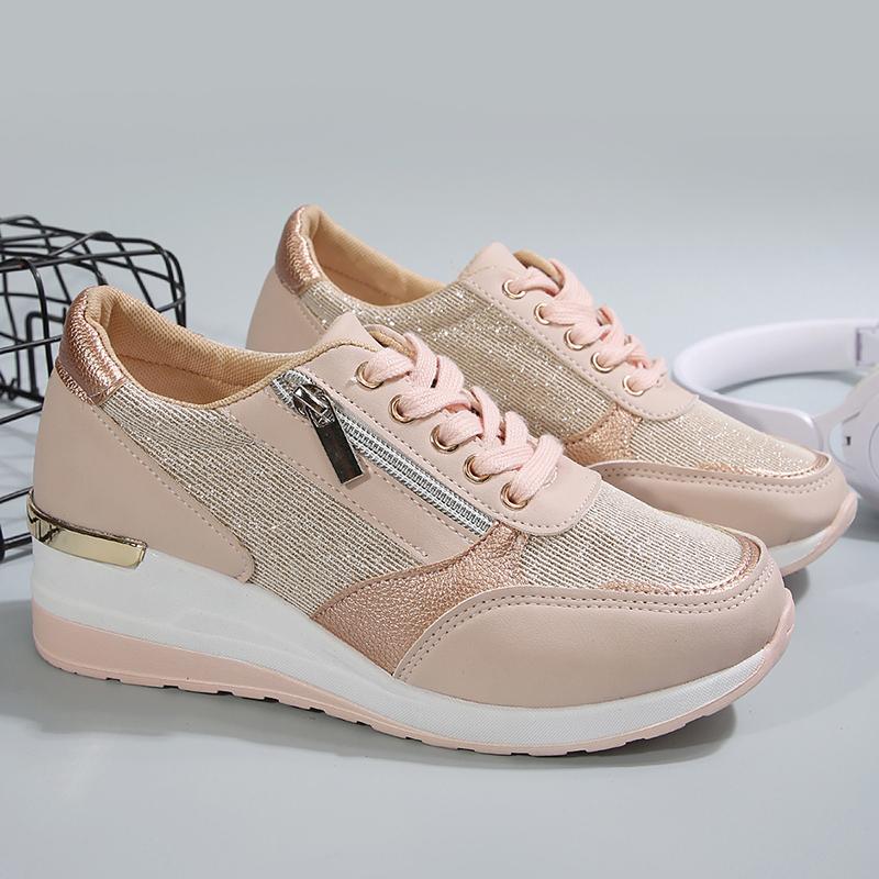 2025 New Fashion Pink Wedge Sneakers Women Lightweight Breathable Casual Sports Shoes Woman Plus Size Platform Vulcanized Shoes