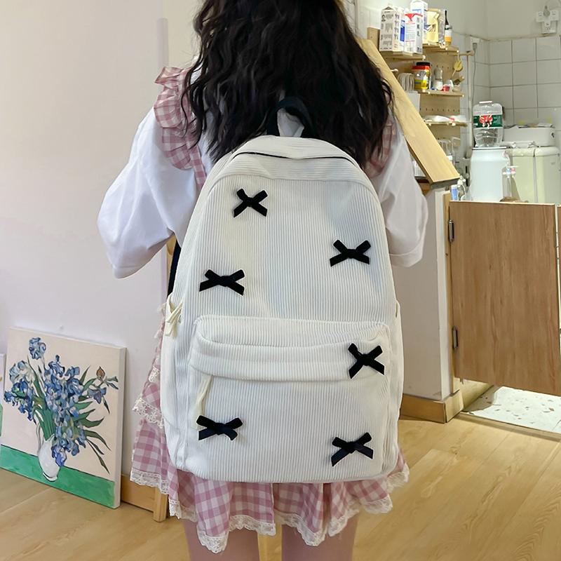 Cute Bowknot Aesthetic Backpacks Lightweight School Bookbags Students Sweet Rucksack for Girls Women's Corduroy College Mochilas CLE