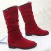 Women Shoes Mid Calf Boots Warm Plush Women's Shoes Retro Slip On Platform Low Heel Knight Long Stretch Boots 2024