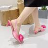 Elegant Pointed Toe Solid Color Flower Decorative Sandals for Wmens Summer Back Stap Mid Heel Party Ball Shoes
