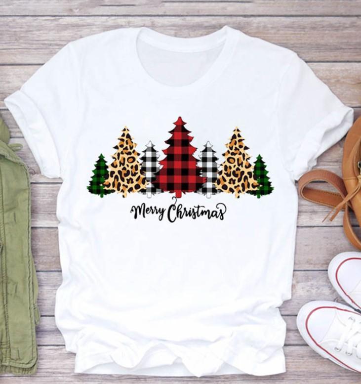 Hotselling Leopardprint Checkered Tshirts for Boys and Girls and Treeprinted Shirts for New Year Winter and Christmas Tops