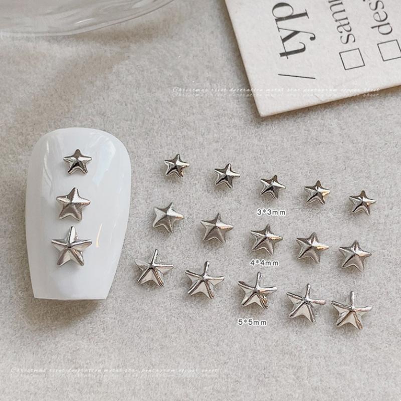 Hollow Star Nail Art Art Rivet Charms 3D Alloy Five-Pointed-Star Gold Silver Diamond Nail Decoration Luxury Manicure Accessories