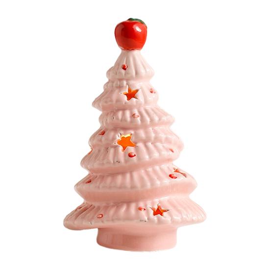 Lighted Ceramic Christmas Tree Small Xmas Tree Figurine with Fruit Tree Topper Holiday Tabletop Centerpiece for Home Mantel Shelf Fireplace Decor