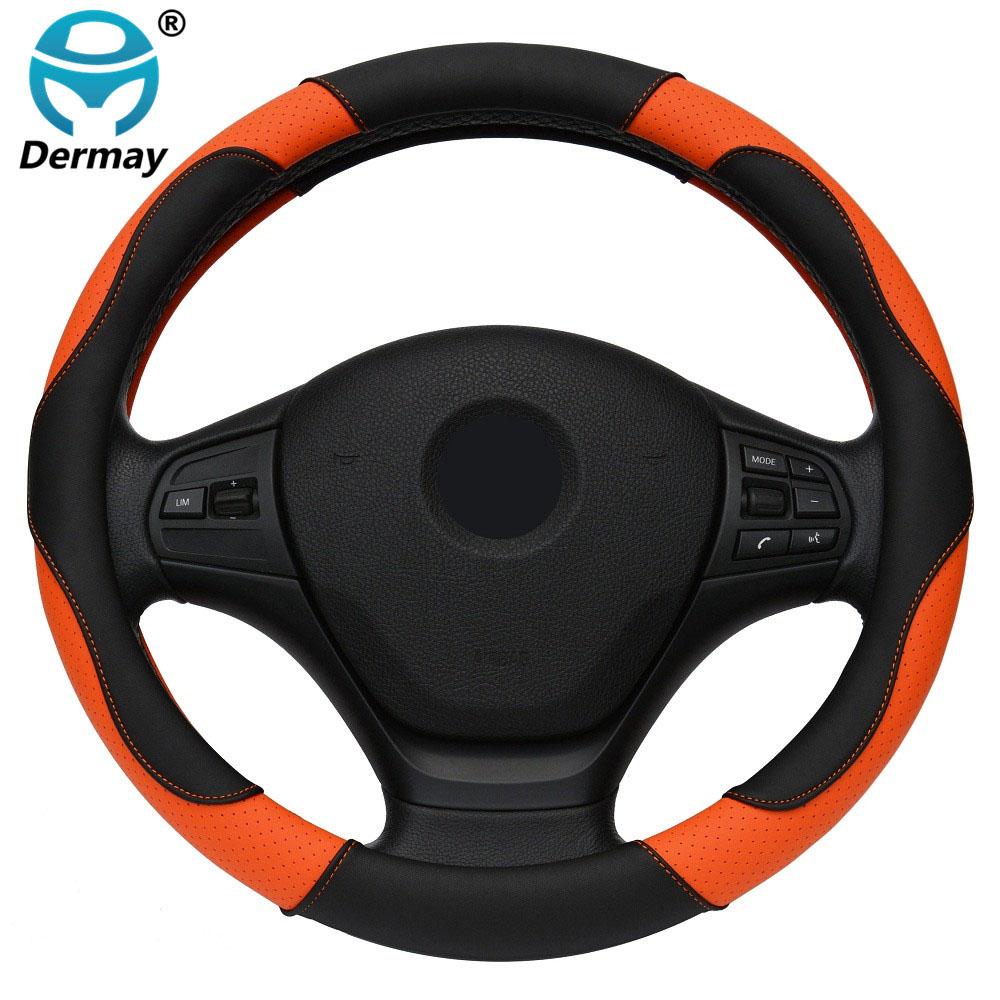 DERMAY PU Leather Car Steering Wheel Cover M Size for LADA 14-15" Steering Wheel Free Shipping
