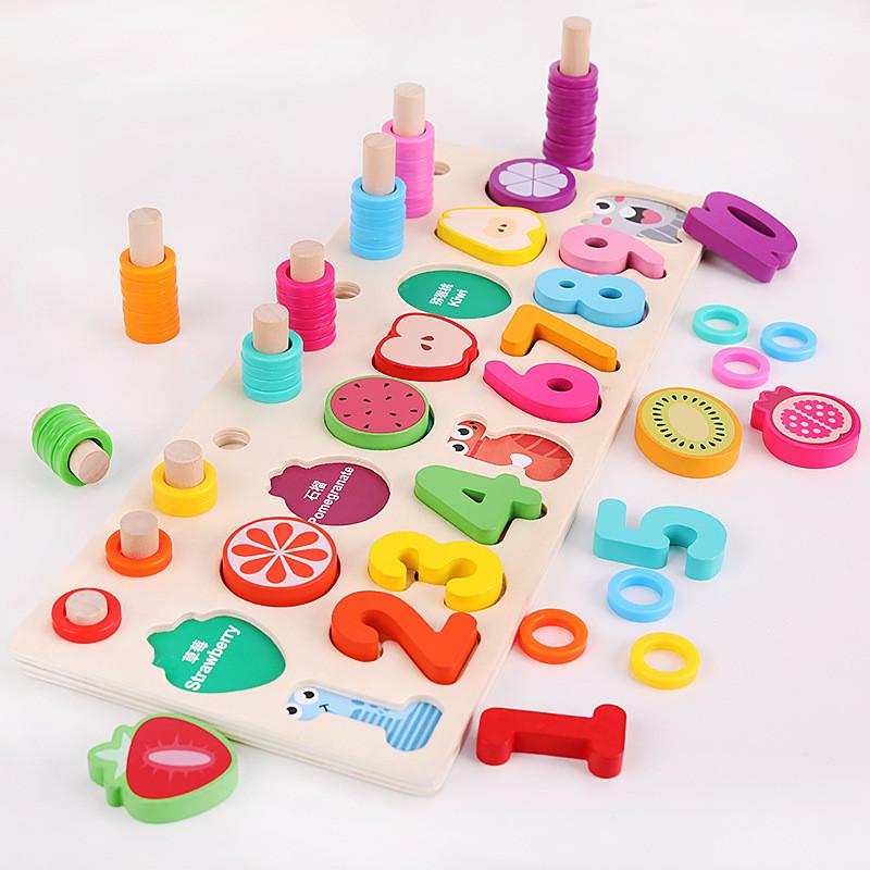 Wooden 3d Puzzle Board With Fruit Shapes For Kids Learning And Number Matching