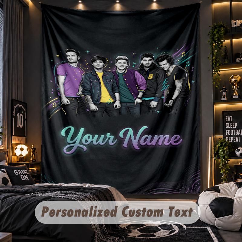 Personalized Wall Tapestry,One Direction Custom Printed Name, Fabric Wall Art For Indoor Room Backdrop