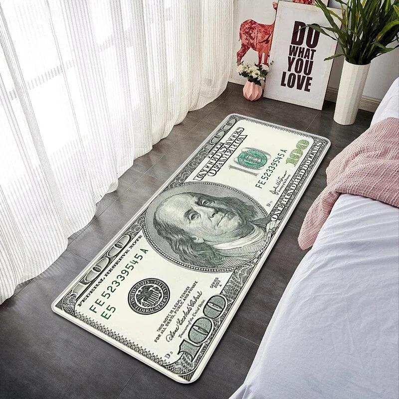 Creative Dollar Bill Print Floor Mat Non Slip Rug for Bedroom Living Room Kitchen Entrance Durable Washable Carpet Home Decor