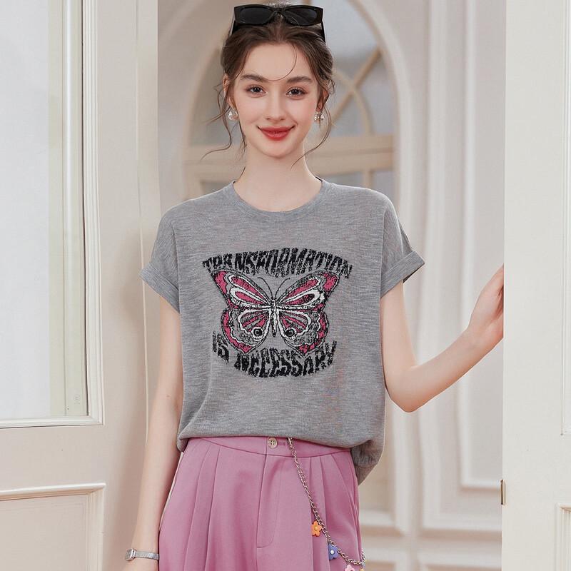 Bailuyu Damen Jacquard-Strick Oberteil mit kurzen Ärmeln