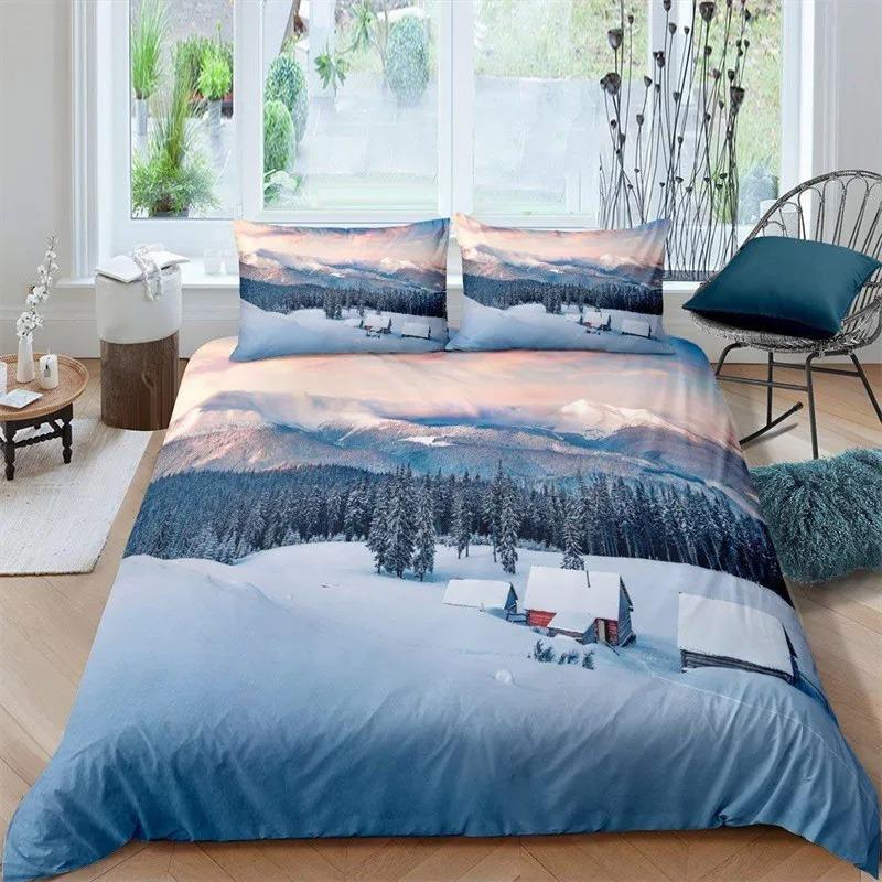 Snow Mountain Soft Duvet Cover Set Natural Lpluscape Warm Comforter Cover Microfiber Dream Waterfal Beding Set Twin King for Young Girls Ten