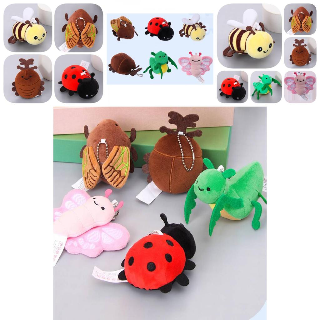 Adorable Plush Insect Series Keychain Toy Featuring Colorful Bee And Mantis Design