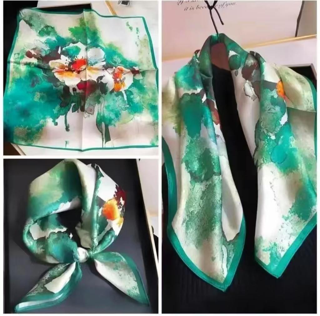 New silk scarf women's fashion versatile sense 70 square scarf neck protection scarf spring and autumn retro scarf tied bag