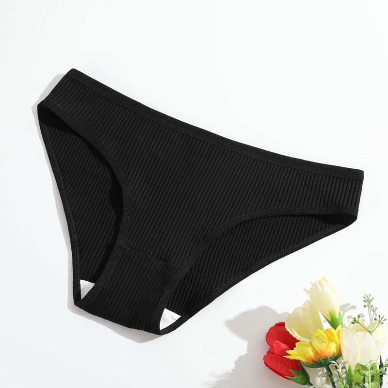 Pure Cotton Threaded Women'S Briefs, Solid Color Low Waist Comfortable And Breathable Double-Layer Girls' Underwear, Sold Individually