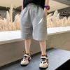 Barn Sommar Tecknade Shorts Elastisk Midja Knälånga Byxor Grå Skolelev Pojkar Flicka Kort Sportbyxor
