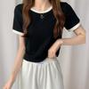 New Arrivals Open Run Women Semi Crop Color Block T shirT
