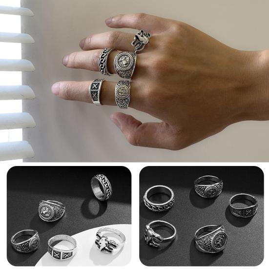 Yousheng 5Pcs/ Set Knuckle Rings Delicate Patterns Geometric Luxurious Retro Electroplating Decoration Jewelry Men Vintage Gothic Knuckle Joint Rings