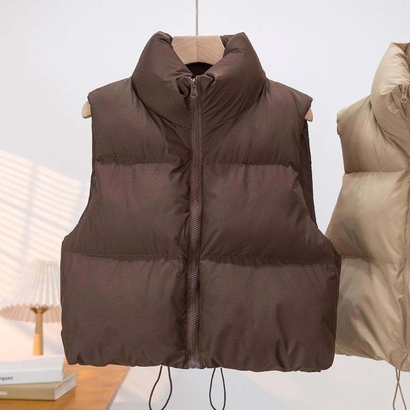 Katoenen Gilet Dames Kort Opstaande Kraag Dik Mouwloos Gewatteerd Vest Vest Vest Vest Jas Tide