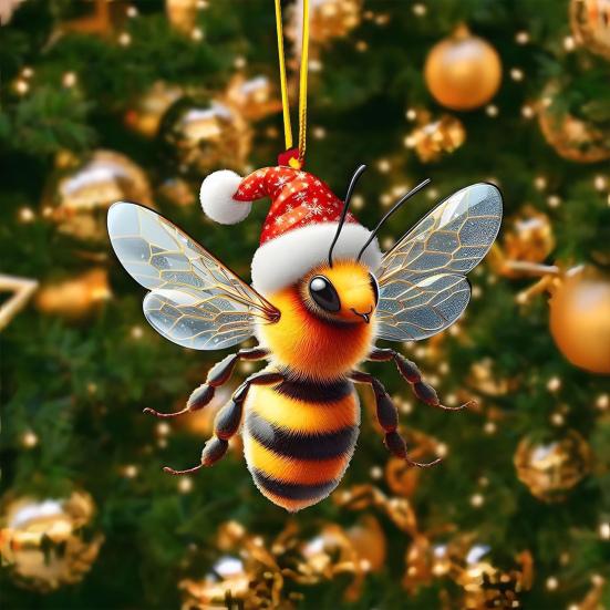 Christmas Ornament 2D Acrylic Dog/Bear/Bee/Rabbit/Rooster Hanging Decoration Cartoon Animals Xmas Tree Pendant for Home Party Decor