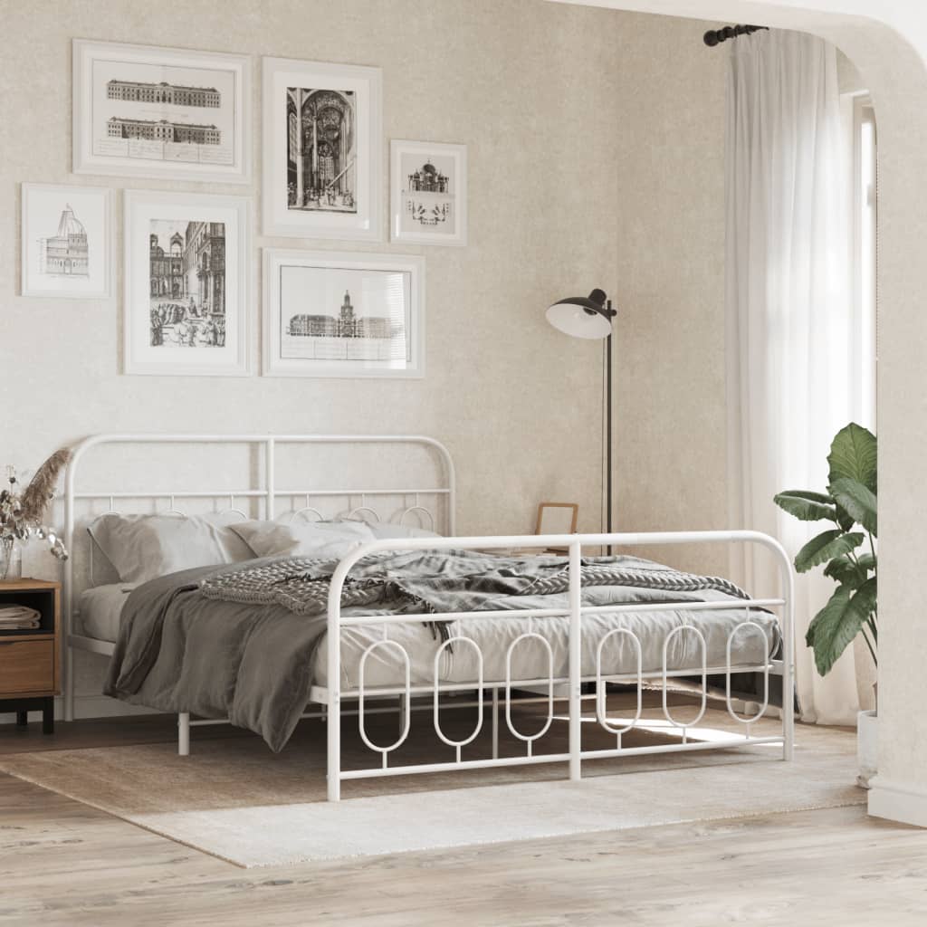 Metal Bed Frame with Headboard and Footboard White 135 X 190 Cm