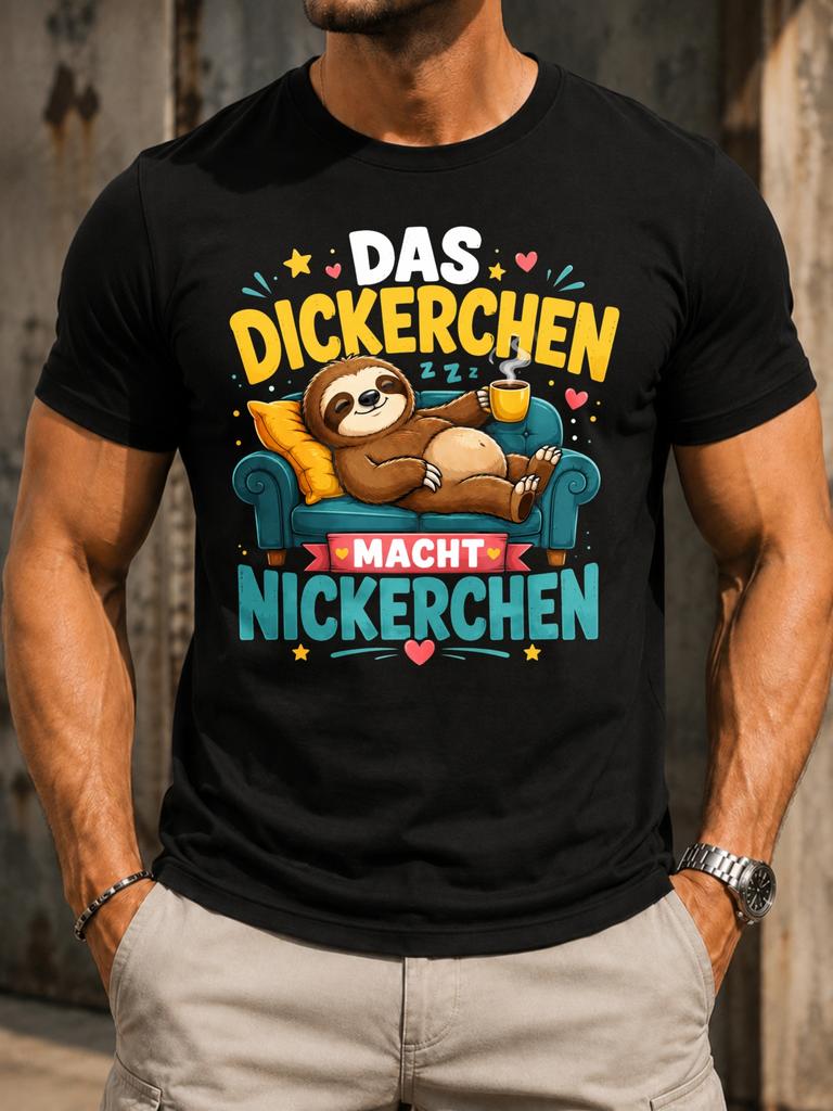 Das Dickerchen Macht Nickerchen Cute Sloth On Sofa With Tea Hearts Stars And Playful Nap Theme Unisex All TShirt