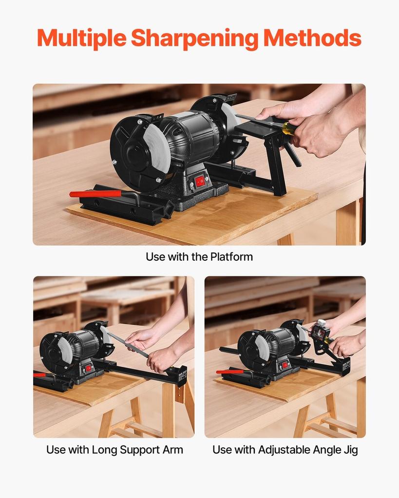 Multi-Grind Sharpening System, Vari-Grind Pro Sharpening Jig Kit for 6" & 8" Bench Grinders with Platform, Long Support Arm & Fingernail Gouge Jig,