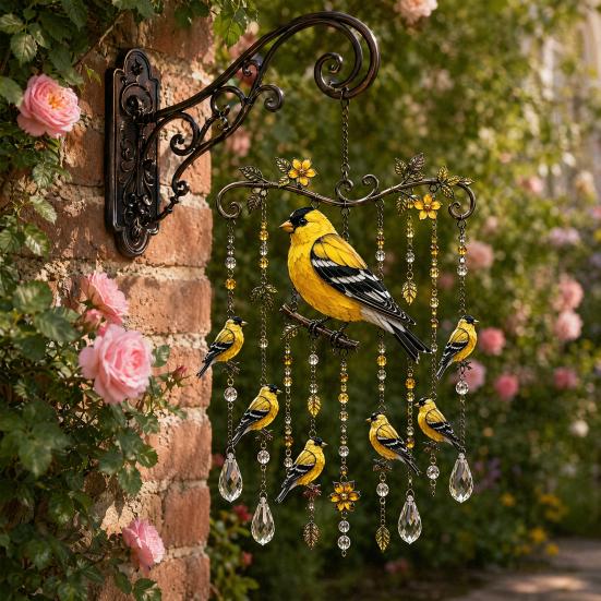Graceful Bird Wind Chimes, Bird Wind Chimes for Outside, Metal Hanging Suncatchers with Crystal Pendants for Garden Yard Decor