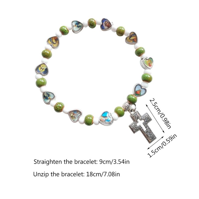 Beads Bracelets Cross Pendant Bead Bracelet Elastic Bead Bracelet Women Girls Party Jewelry Bracelets Elastic Bracelets