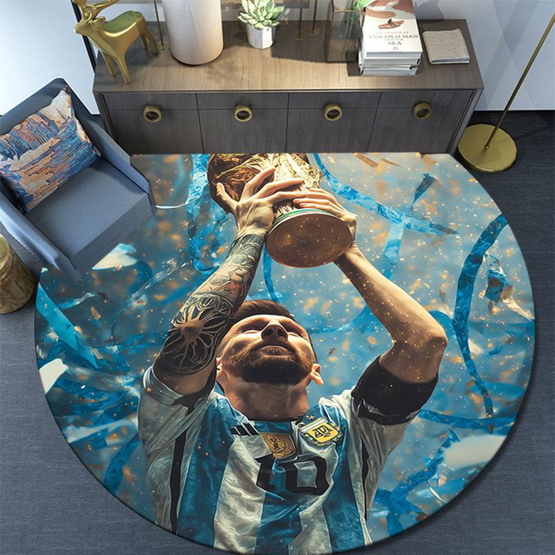 Lionel Messi Printed Round Rug, Non Slip Washable Circular Carpet For Living Room Bedroom Playroom, Sports Fan Decor, Holiday Birthday Gift