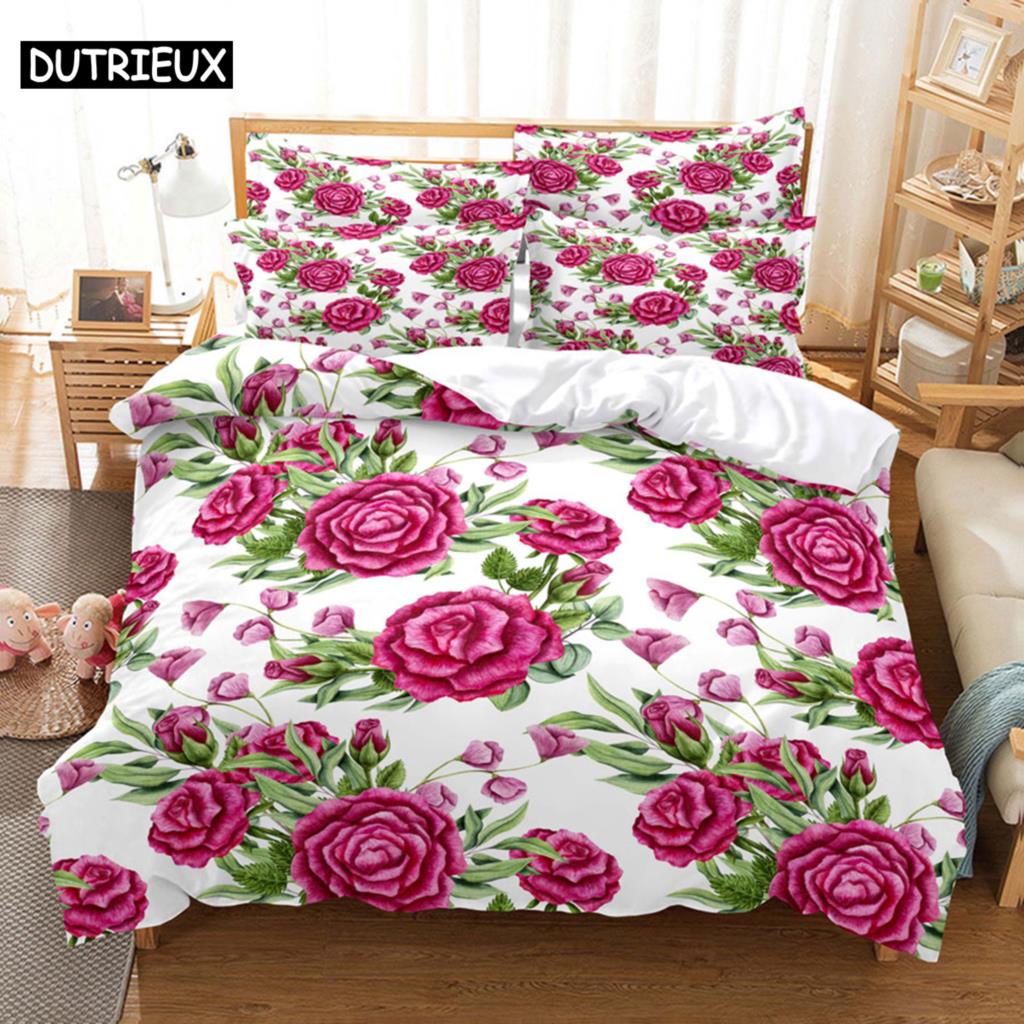 Bloem Dubbel Dekbedovertrek Beddengoed Set Quilt Hoes Linnen King Queen Full Size 3D Print Kussensloop Eenpersoons Twin Bed 220x240 200x200