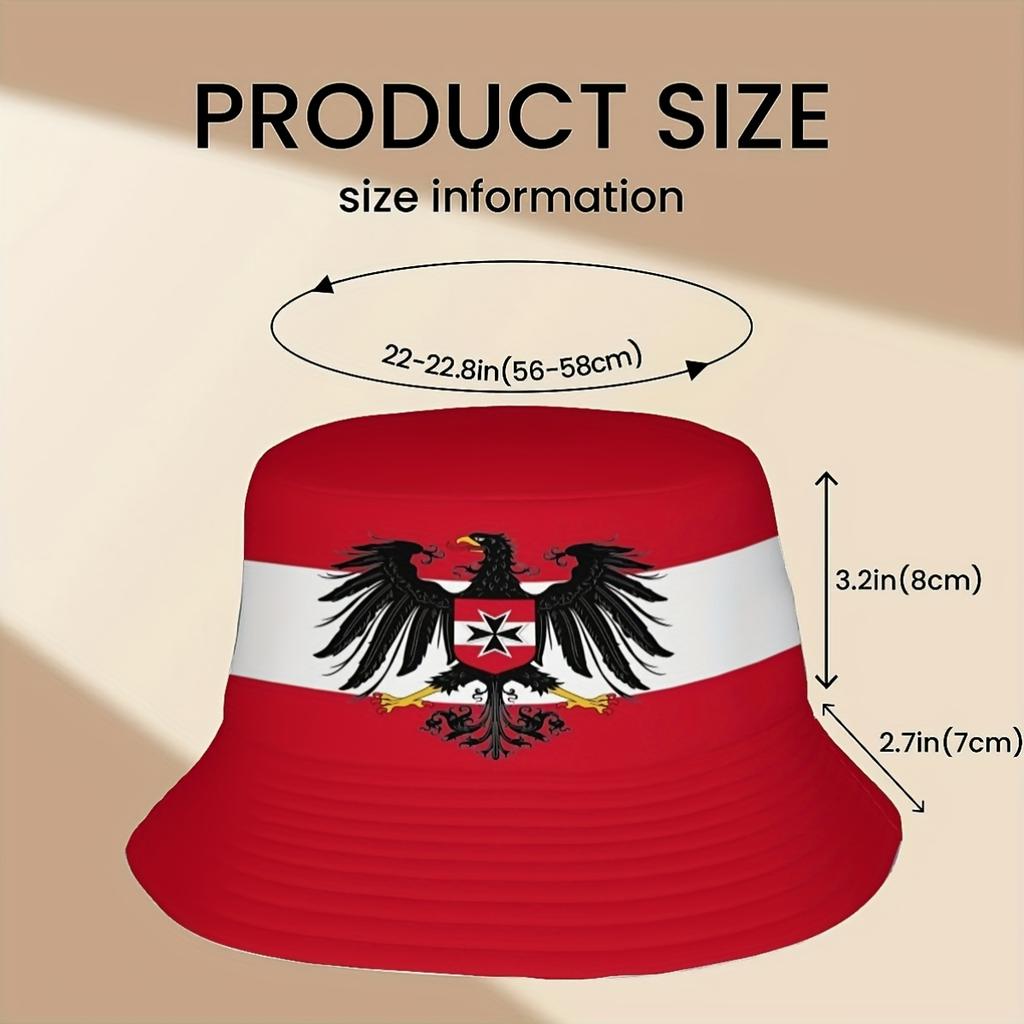 1 ks Klobouku typu bucket hat s designem rakouské vlajky, ideální pro všechny věkové kategorie a pohlaví, vyrobeno z vysoce kvalitních materiálů