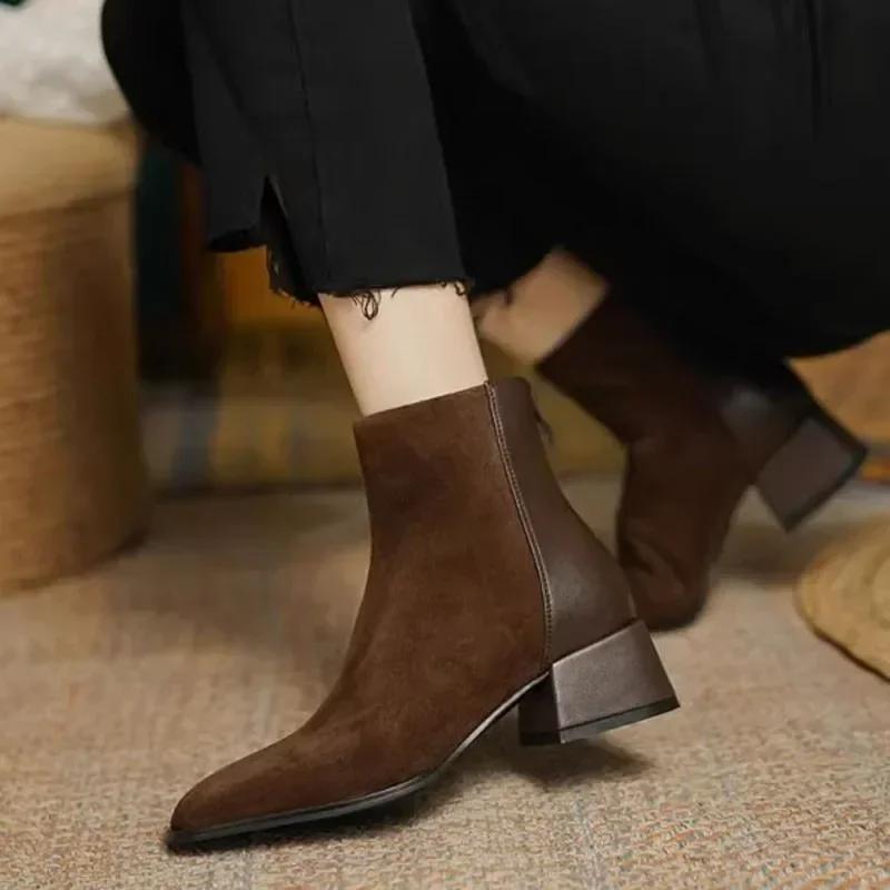 Autumn Winter Women Boots Square Toe Chunky Heel Women Shoes Ankle Boots for Women Winter Platform Suede Shoes