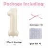 32inch Pink Bows Number Balloons Cream White Beige Number Foil Balloons Pink Bows For Girls Birthday Coquette Themed Party Decor
