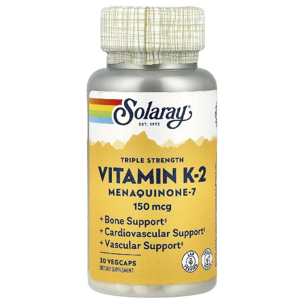Solaray Triple Strength Vitamin K-2 Menaquinone-7 150mcg Veggie Capsules 30 Tablets 2 Pcs