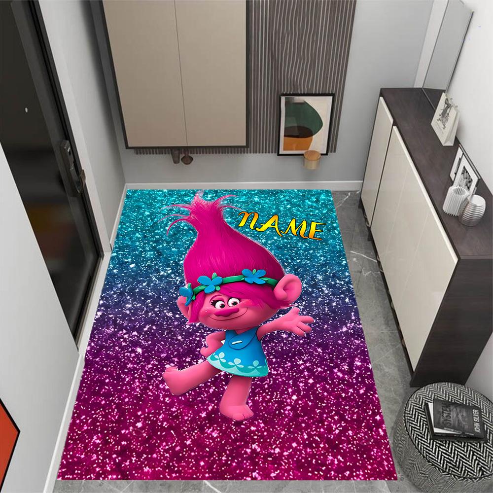 Trolls World Tour Celebration Customize Your Name Carpet Perfect for Study room Outdoor Dining Room Playrooms Anti-slip Rug Office home decor