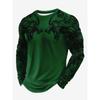 Men's Freehand Wolf Pattern Long Sleeved Round Neck T-shirt Casual and Comfortable