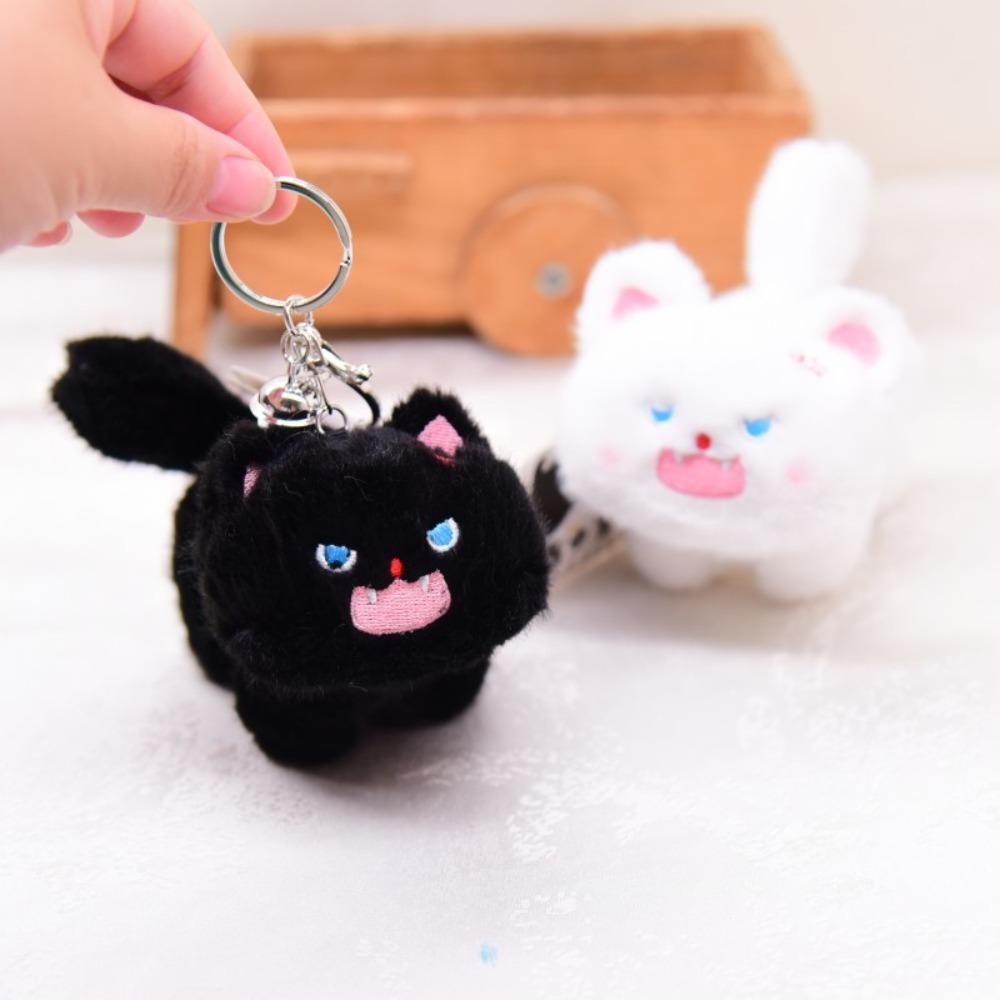 Cartoon Cat Pendant Keychain White Black Cat Backpack Decoration Pendant Keyring Decor Accessories Ornament Gifts
