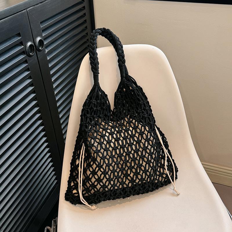 Yogodlns Summer Woven Bag for Women Handbags Handmade Knitted Beach Boho Shoulder Bag Large Tote Bag Hollow Out Shopping Bag