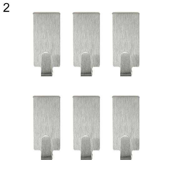 6Pcs Stainless Steel Self-Adhesive Door Wall Bathroom Kitchen Home Hanger Hook