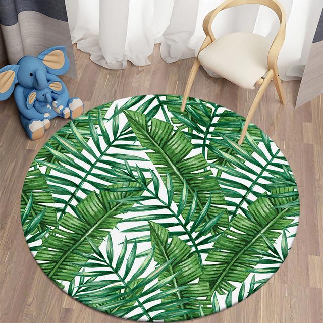 Green Tropical Plant Leaf Pattern Round Rug Living Room Bedroom Decorative Mat Children 'S Rug Anti -Slip Doormat Area Rug