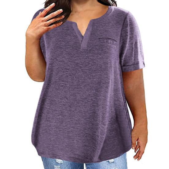 Yousheng Women T-shirt V-Neck Short Sleeve Tops with Chest Pockets Solid Color Casual Loose Fit Tee Shirt Daily Wear